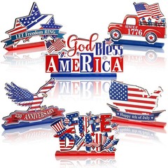 6 Pcs Independence Day Wood Tabletop Signs 4th of July Patriotic Wooden Table