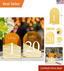 Arch Wedding Table Numbers 1-20 with Stands – 5″ X 7″ Acrylic Mirrored Gold T…