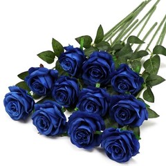 Fake Roses Artificial Flowers – Fake Artificial Roses Silk Flowers 10 Pcs Blue