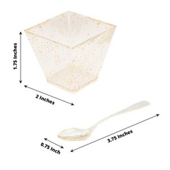24 Clear 2 oz Gold Glittered Square Plastic Dessert Cups Spoons Set Party Events