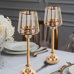 2 Gold Clear 15″ Metal Votive Candle Holders Crystal Glass Lamp Shade Events