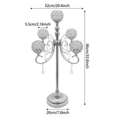 5 Arms Crystal Candelabra Freestanding Candle Holder Centerpiece Silver