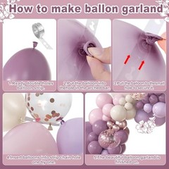 173Pcs Balloon Arch Garland Kit, Double-stuffed Pink White Sand Dusty Purple