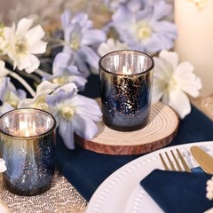 Navy Votive Candle Holders Set of 12, Speckles Mercury Glass Navy Blue+gold