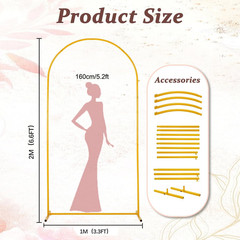 6.6FT Gold Metal Wedding Arch Backdrop Stand Ceremony Balloon Frame 2PCS