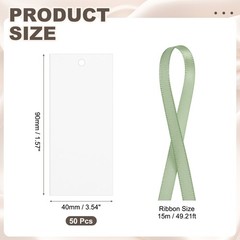 50Pack Blank Place Card with Green Ribbon, 3.54 x 1.57 Inch, White