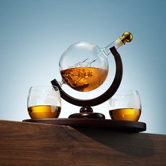 Godinger Gifts For Men Whiskey Decanter Globe Set 2 Etched Whiskey Glasses –