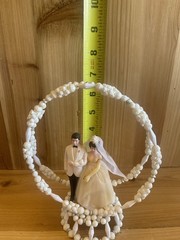 Vintage Hand Beaded Wedding Cake Topper 1960’s 6.5” Wilton Bride And Groom