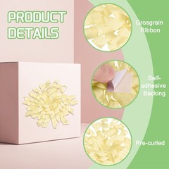 6 Pcs 4 Inch Grosgrain Curly Bows for Gift Wrapping Self-Adhesive Beige