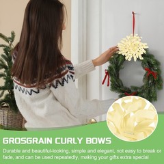 6 Pcs 4 Inch Grosgrain Curly Bows for Gift Wrapping Self-Adhesive Beige