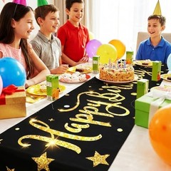 Black Gold Happy Birthday Table Runner, 72×13 in Happy Birthday Table