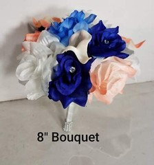 Peach Royal Blue White Rose Calla Lily Bridal Wedding Bouquet Accessories