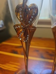 Rose Gold Wedding Toasting Flutes Set of 2 Rhinestone Heart Champagne Glasses