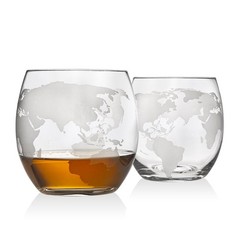 Godinger Gifts For Men Whiskey Decanter Globe Set 2 Etched Whiskey Glasses –