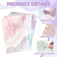 100 Sheets Marble A5 Refills Papers for Planner Insert Binder, 120GSM Thick Colo
