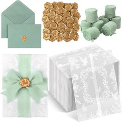 100 Set Wedding Invitation Kit Wedding Vellum Jackets Bulk for 5X7 Sage Green En