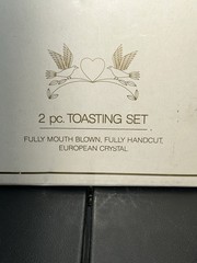 2 PC Wedding Toasting Set Hand Cut European Crystal Birds & Hearts Vintage NIB