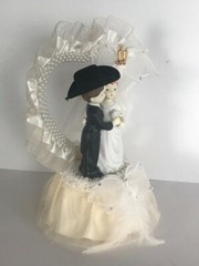 Western Wedding Cake Top, Ivory with Gold Cowboy Boot Charm, Pearl Heart, Cowboy