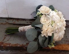 17PC Off White Sola Wood Bridal Bouquet & Artificial Eucalyptus Wedding Flowers