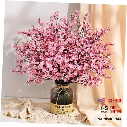 6Pcs Fake Flowers Baby’s Breath Silk, Real Touch Artificial Flowers 6pcs Pink