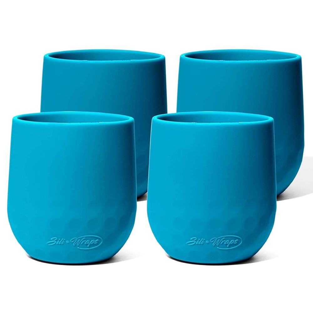 Unbreakable Silicone Wine Glasses – Set of 4 – BPA-Free, Swirls (Aqua) brights