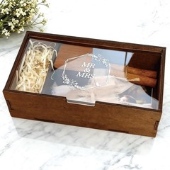 Wedding Keepsake Box Wooden Memory Organizer W/ Acrylic Lid Photos Cards Gifts