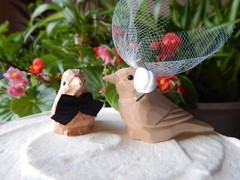 Unpainted Birds Cake Topper Bride Groom Love Wedding Engagement Wood Statue