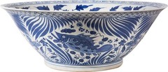 Handcrafted Blue and White Village Fish Bowl-Large Ceramic