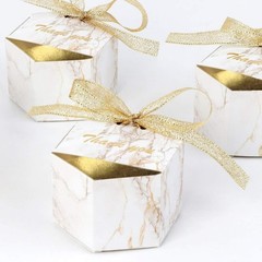 Marble Wedding Favor Boxes Set of 50 with Gold Ribbons – Ideal for Celebrations