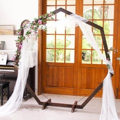 7ft Rustic Wedding Arch Wooden Heptagon with Simple Assembly Instructions