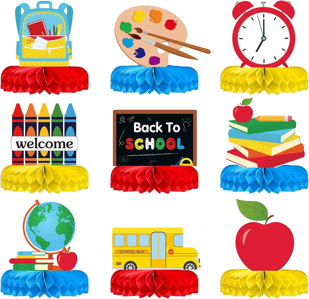 9 Pieces Back to School Table Centerpieces First Day of School Honeycomb Centerp