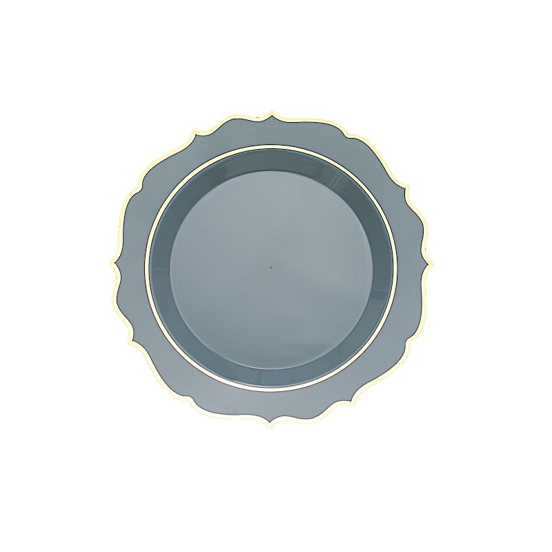 8″ Dusty Blue Round Dessert Plates With Gold Scalloped Rim Party Wedding