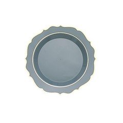 8″ Dusty Blue Round Dessert Plates With Gold Scalloped Rim Party Wedding
