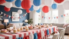 Paper Lanterns,July 4th Party Round Hanging Paper Lanterns Red Blue White