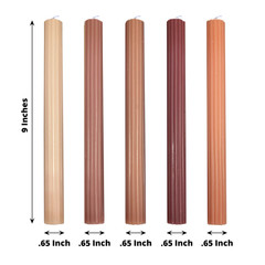 ASSORTED NATURAL 5 Ribbed Design 9″ Unscented Premium Wax Taper CANDLES Party