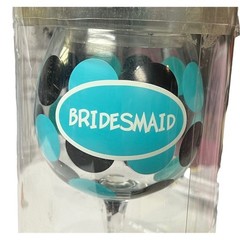 Mudpie Bridesmaid Wine Glass Teal Black Polka Dot Wedding Bridal Thank You New
