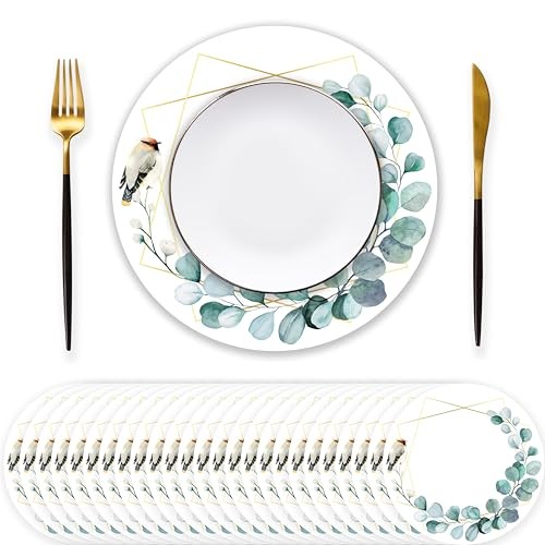 48 PCS Paper Placemats, Disposable Round Table Mats Greenery Eucalyptus Leaves