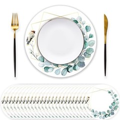 48 PCS Paper Placemats, Disposable Round Table Mats Greenery Eucalyptus Leaves