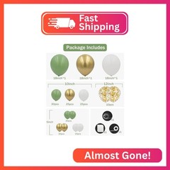 Sage Green Balloons Arch Kit,148pcs 18/12/10/5inch Sage Green White Metallic Gol