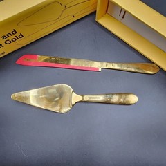 Gold Elegant Cake Knife and Server Set, Steel Plated Blades with Acrylic Handles