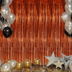 2 Pack Foil Fringe Backdrop – Bronze Shiny Tinsel Curtains for Party Decorati…