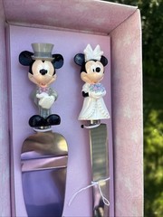 Vintage Disney Store Mickey & Minnie Mouse Wedding Cake Server & Knife Set