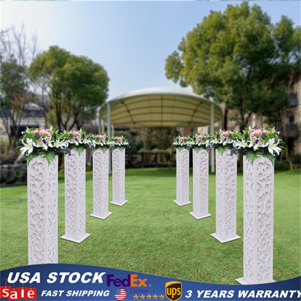 8* Flower Columns w/ LED Lights White PVC Wedding Roman Decorative Column