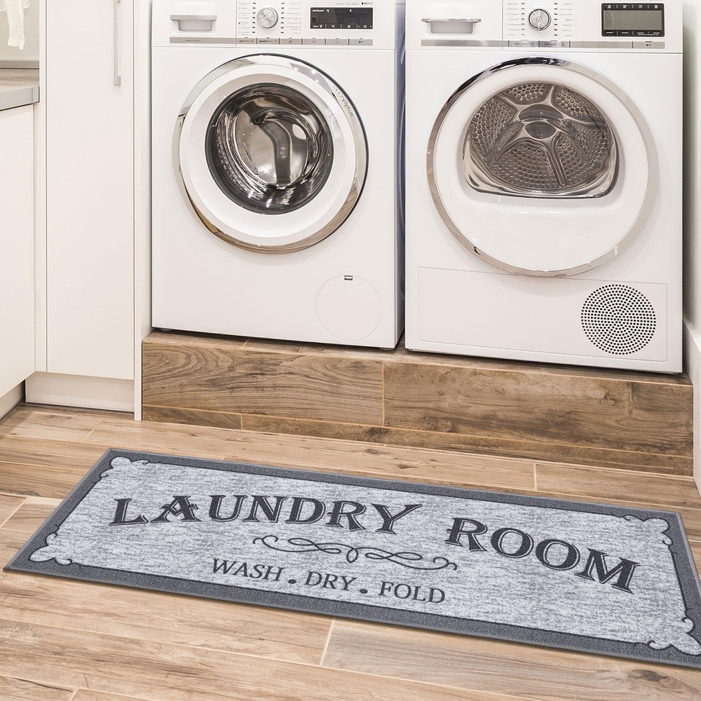 Laundry Room Rug NonSlip Runner Mat StainResistant Gray 20×59 Inch
