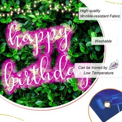 7x5ft Green Leaves Happy Birthday Decoration for Women Shiny Pink Neon Sign P…