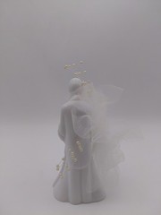 Porcelain Wedding Cake Topper Figurine Bride Groom White Lace w/Beads 6 Inch