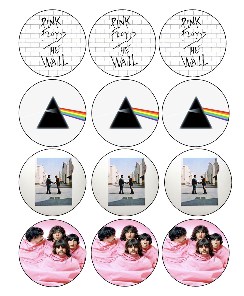 set of 200, 2″ diameter Pink Floyd edible dessert toppers, pre cut