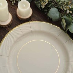 TAUPE 25 Round 13″ PAPER CHARGER PLATES Metallic Rim Party Events Tableware