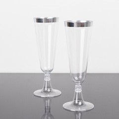 5 oz Clear with Silver Rim Plastic Champagne Disposable Glasses Party TABLEWARE