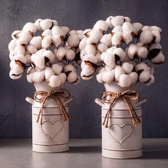 2 Pack 7.5″ High Decorative Vase with 10 Pcs Cotton Stems, Cotton Flowers in
